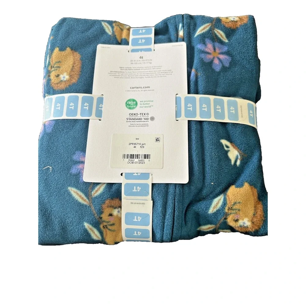 Carters Toddler Girls Long Sleeve Fleece Zip Footie Sleepwear 4T Teal Floral BxB